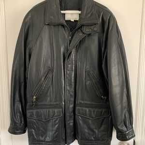 Men’s LONDON FOG Black Leather Winter Car Coat/Jacket Size S